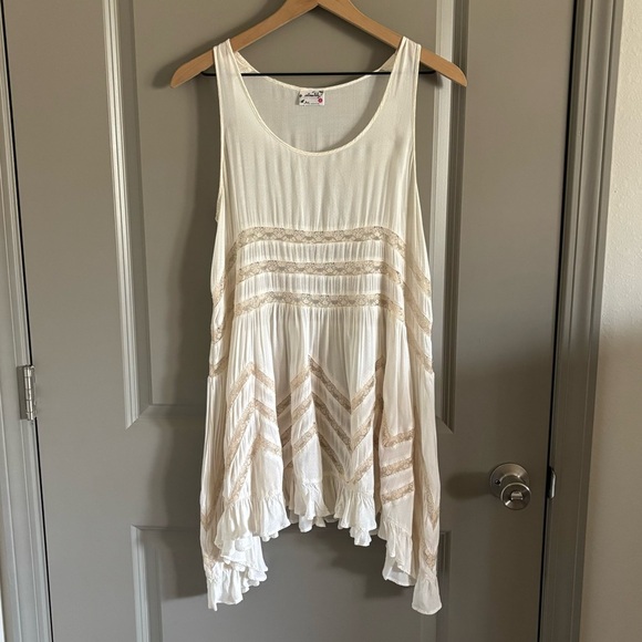 Free People Intimately Voile Lace Boho Flowy Trapeze Slip Mini Dress Size Small - Picture 2 of 10